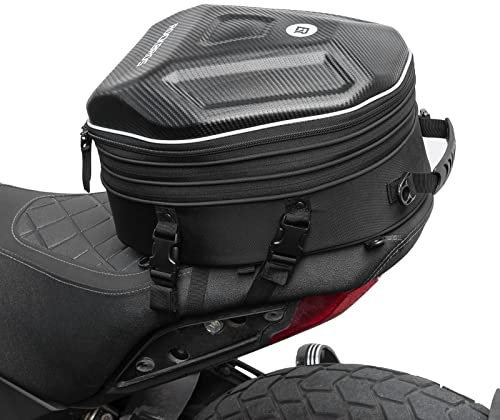 ROCKBROS 20-35L Motorbike Saddle Bag Hard Shell Waterproof Motorcycle Tail Bag with Rain Cover for Storage, Travel, Cycling