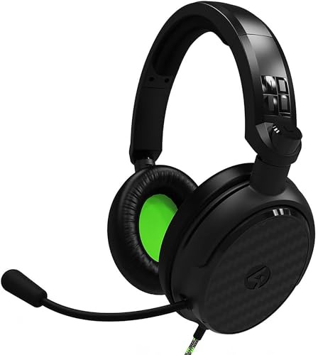 4Gamers C6-100 Black & Green Over Ear Gaming Headset Compatible with PS4/PS5, Xbox, Switch, PC with Flexible Mic, 3.5mm Jack, 1.5m Cable, Lightweight, Comfortable and Durable