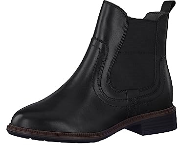 Tamaris Comfort Dam 8-85321-41 läder komfort passform utbytbar fotbädd slip-on stövlar eleganta klassiska Chelsea-stövlar, svart, 39 EU Weit