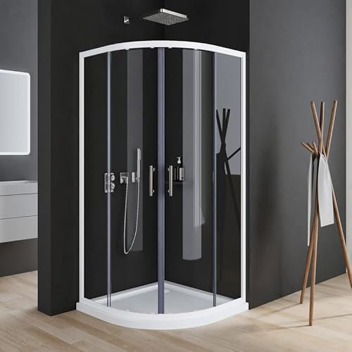 Duschkabine Weiß Viertelkreis, Duschkabine 90x90cm Viertelkreis Duschkabine Weiß Rund Dusche halbrund Dusche mit Schiebetüren aus 6mm ESG Sicherheitsglas, Duschtüren Radius 550mm