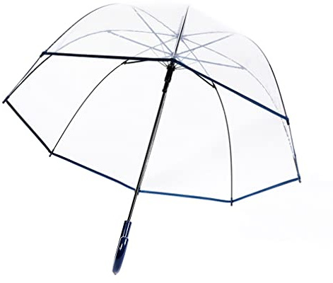 ThreeH Parapluie à bulles avec dôme transparent coupe-vent POE Canopy Bordure bleue Parapluie de mariage classique à ouverture automatique, poignée incurvée,Bleu