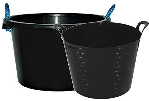 Pack of Robust Versatile Large 42L BLACK Flexi Tub With 45L BLACK Storage Bucket Multipurpose Flexible Plastic Storage Container Bucket Tub Trugs Flex Tub Strong Plastic For Home Garden Construction