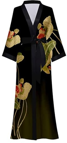 EORUBE Vestaglia da Donna in Lungo Kimono di Satin, Accappatoio Floreale in Seta, Robe da Sposa, Vestaglia da Mattina, Taglia unica