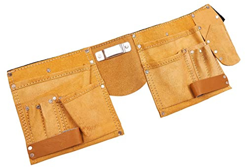 11x Pockets Hand Tool Belt | TAN Leather Builders Pouch | Split Suede Apron | Work Bag | Nail Holder | DIY | Garage | Workshop | Construction | Carpenters | Measure Tape | Hammer Loops | UK Free P&P