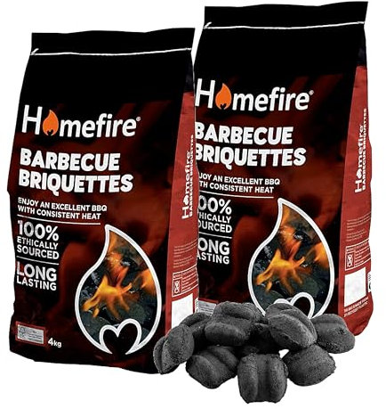 Charcoal Briquettes BBQ Grill Bulk Buy - Pack of 2 x 4kg Long Lasting Barbecues Charcoal Briquettes Bags with Topline Card for Outdoor BBQs, Camping, Garden Events