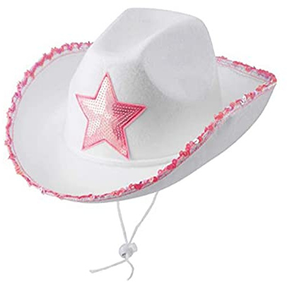 Miolasay Cowboyhut für Damen, Plüschbesatz, Kordelzug, verstellbar, Western-Disco-Fisch-Hut, ausgefallene Feiertagsparty, Kostümzubehör (B-Weißer Stern, Einheitsgröße)