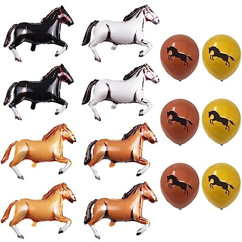 8 Stück pferdeförmige Luftballons, 6 Stück runde Luftballons, Pferdeförmige Folienballons, Jumbo-Ballons, Partydekorationen, Perfekt für Geburtstagsfeiern, Cowboy-Partys, Babypartys