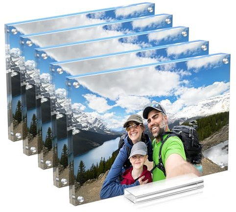 JUOIFIP Acrylic Picture Frame 5x7 Inch 5 pack,Clear Magnetic Photo Frames,Double Side Freestanding Pic Frame for Desktop Display, Magnet Frame Bulk for Family,Office,Wedding