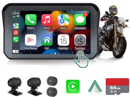 Motorcycle DVR: Wireless Apple Carplay, Android Auto, TPMS, Dual HD 1080P Cameras, GPS, G-Sensor, Siri & Google Voice, 5-Inch IPS Touch Screen, WiFi, Bluetooth, TF Card, Waterproof TTXSCAM MT01