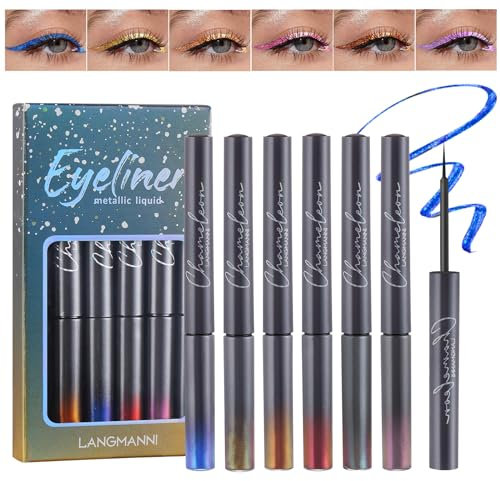 Ofanyia Set de Maquillage 6Pcs Metallic Eyeliner Liquide, Set D'ombres à Paupières Multichromes Pailletées, Kit d'eye-liners Colorés Pour le Maquillage des Yeux, Formule Waterproof Longue Ddurée