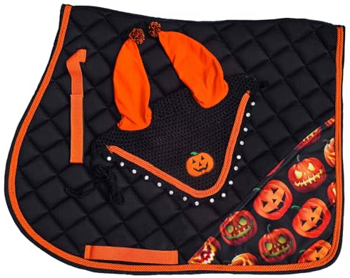 Halloween All Purpose English Saddle Pad | Horse Riding Pad | Fly Bonnet | Horse Riding Equestrian Saddle Pad| (Pony)