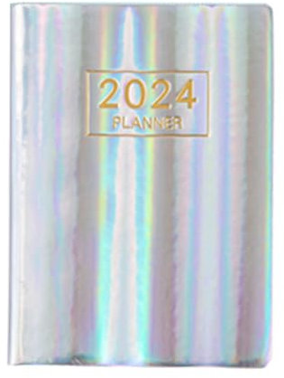 Terminbuch und Planer 2024, A7, englischer Planer, silberfarbenes Notizbuch Januar 2024 – Dez. 2024, Tages- und Stundenplaner 2024, Premium-Papier (Silber)