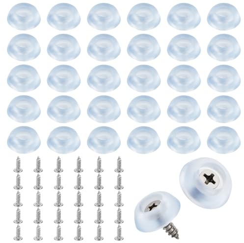 30pcs Cutting Board Feet, 0.63x0.59in Anti-Slip Rubber Foot Bumpers with Stainless Steel Screws, Round Small Legs Pad for Chopping Board, Furniture, Electronics, Kitchen Appliances (Clear)