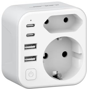 JSVER Adattatore da Viaggio per il Sudafrica, Adattatore di Presa Tipo M 2 Adattatore Spina da Viaggio Sudafrica Germania con 2 USB C&2 USB A (3.4A 17W) per Sudafrica Namibia, Mozambico(Bianco)