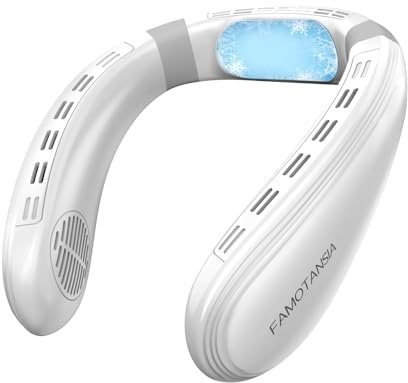 Ventilador de cuello, aire acondicionado de cuello, ventilador personal con placa de refrigeración, batería grande de 5200 mAh, diseño ergonómico, color blanco