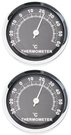 LT Easiyl 2 Stück 58mm Auto Thermometer Mini-rundes Auto Thermometer Mechanisches Analoges Temperaturmessgerät für Auto Zuhause Büro Werkstatt, Schwarz