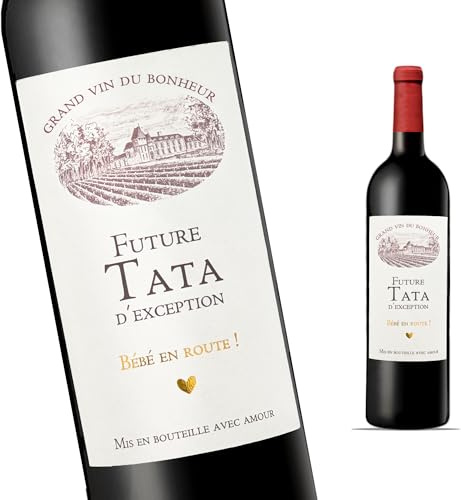 FunFest - 2er Set Weinflaschenetiketten Schwangerschaftsverkündung - Future Tata (Tante) - Originelle Geschenkidee (Bordeaux-Stil) [Text auf Französisch/Texte en Français]