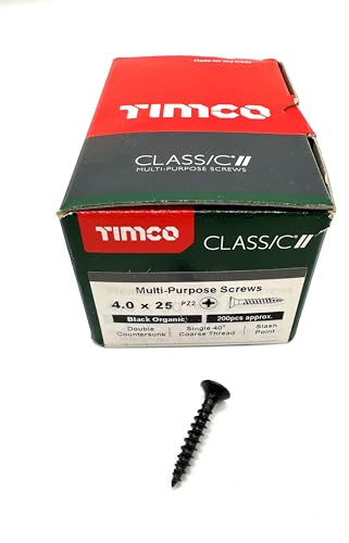 200 Pcs Box of Black Wood Screws Double Countersunk Multi Purpose (4mm x 25mm) Organic Woodscrews