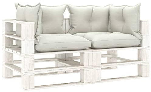 YUHI-HQYD Garten-Palettensofa 2-Sitzer mit Kissen,Entspannungssofa,Schlafsofas,Sofa-Sets,Lounge-Sofa,Terrassen-Sofa,Sessel,Heimdekoration,für Wohnzimmer,Schlafzimmer,Familie, in Beige Holz