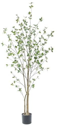 Bellacat 6ft Artificial Minimalist Citrus Tree with Lifelike Leaves, 72in Faux Citrus Tree with Realistic Trunks, Faux Tree Indoor Outdoor for Home Office Living Room Bedroom Porch Decor.