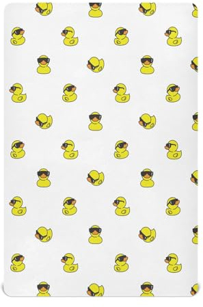 Juego de sábanas bajeras para cuna para bebé, suaves, transpirables, cómodas, se adapta a colchones estándar de cuna y niños pequeños, 132 x 71 cm, lentes de sol de goma con patrón de pato