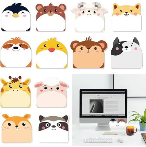 12 Pack Haftnotizen (30 Blatt pro Buch), 12 Stile Haftnotizen Klebezettel | Haftnotizen Lustig, Kawaii Schulsachen, Notizblock Klein TierföRmiger Haftnotizblock, für BüRo Studenten Mitgebsel Geburtstag