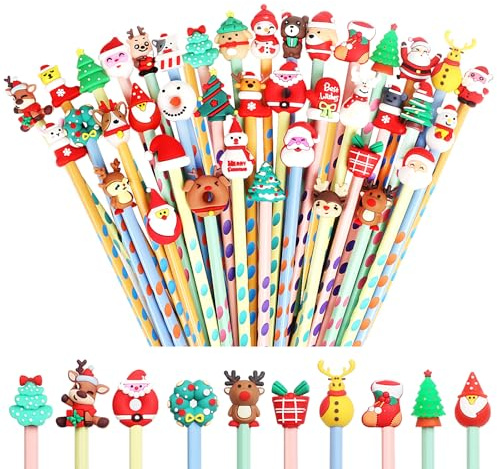 Gudotra Lot de 40 crayons gadgets de Noël avec décorations de Noël Crayons drôles Gadgets de Noël pour enfants, gadgets d'anniversaire (40)