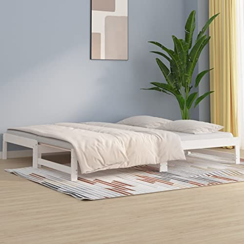 IKAYAA Schlafsofa Ausziehbar, Ausziehbett, Bett Ausziehbar, Ausziehbares Bett, Bett Zum Ausziehen, Tagesbett Ausziehbar Weiß 2X(90x200) cm Massivholz Kiefer