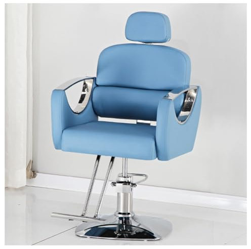 WKXTECZT Friseurstuhl Mit Kopfstütze, Friseursessel Höhenverstellbar Kippbar Für Herren Damen, Friseureinrichtung Bedienungsstuhl Vintage Retro, Kunstleder,Light Blue,B