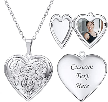 U7 Locket Necklace with Photo Inside Personalised, Heart Picture Necklace Silver