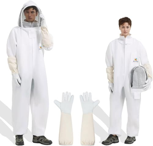 ACLUYSKA Bienenanzug für Männer und Frauen, stichfest, Polycotton-Imkeranzug, Imkerkostüm und mit Handschuhen(S)