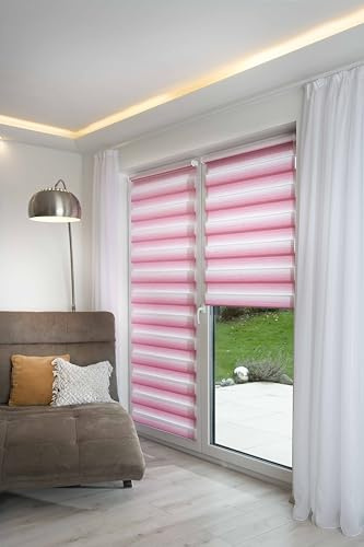 K-home® Tenda a rullo doppia Klemmfix, Madrid, senza fori, rosa, larghezza 35 x altezza 150 cm