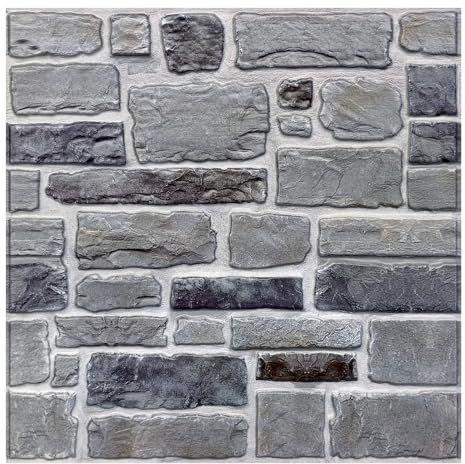 Commomy Panneaux Muraux 3D Effet Pierre Brique Autocollant, 10 Pièces, Papier Peint Brique Auto Adhesif Mural 3D, 30 x 30 cm, PVC Revêtement Mural Imperméable pour Salon Cuisine Cheminée Chambre