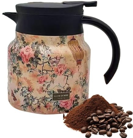 Tewzafiya Hervidor de té floral, jarra térmica para bebidas calientes, Jarra térmica para café de 800 ml con diseño floral, Infusor incorporado, tapa, jarra para agua caliente, jarra para