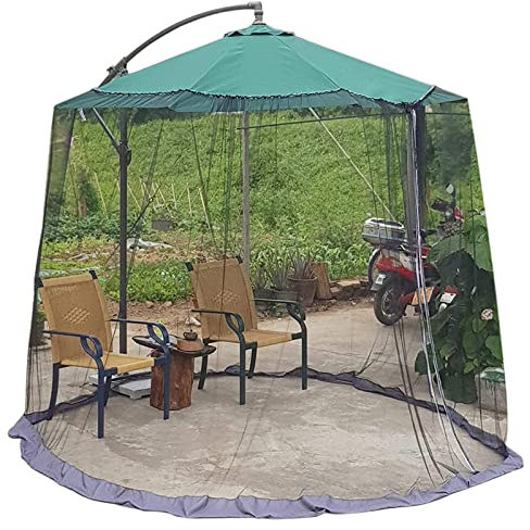 Zanzariera per ombrellone da giardino, zanzariera per ombrellone da esterno con ingresso con cerniera e tubo dell'acqua antivento, telo parasole per ombrellone da giardino, nero, 300x230 cm (ombrell