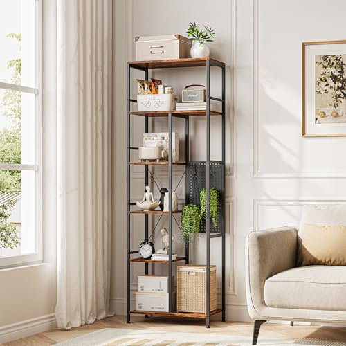 Standregal mit 6 Ablagen und Lochplatte, Küchenregal mit Metallrahmen, Bücherregal, Lagerregal, Regal stehend für Hauswirtschaftsraum Wohnzimmer Esszimmer 180 x 34 x 60 (HxTxB) Industrie Design
