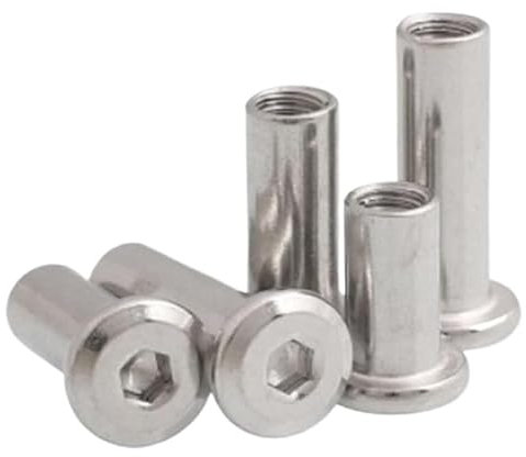 Contre-écrous, écrous métriques, écrous en acier Écrou en acier inoxydable 5 pièces M10 304 en acier inoxydable à tête creuse hexagonale plate connecteur de lit de meubles Rivet Joint Insert manchon é