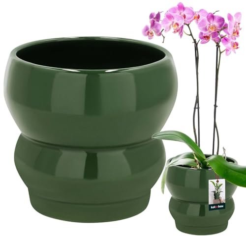KOTARBAU® Blumenübertopf Keramik glasiert Blumentopf Grün ⌀ 11,5 cm | H 13 cm Übertöpfe für Zimmerpflanzen Blumentopf grün Pflanzkübel Blumenkübel Blumenübertöpfe