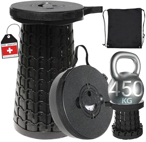 COOLYNX Taburete telescópico portátil Mini Mejorado, Compacto Asiento Plegable portatil, Silla Plegable con Capacidad de 450 KG, Silla Plegable Portatil para Camping, Senderismo y Barbacoas