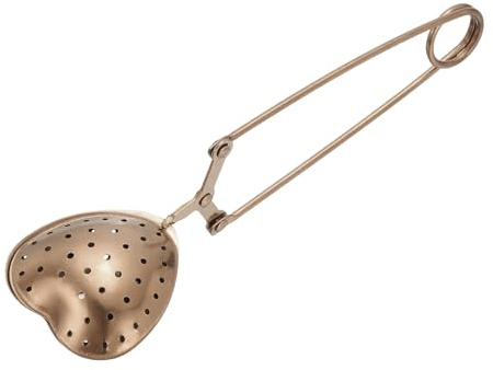sourcing map 1 Pcs Tea Infuser, Stainless Steel Loose Leaf Tea Infuser Filter for Cup and Teapot, Long Handle Tea Steeper Strainers for Tearoom Office Home, Heart Shaped Rose Gold