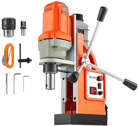 VEVOR Trapano Magnetico 1200W, Diametro di Foratura 38mm, Potenza 10000N, Velocità 900 giri/min con Attacco Raffreddamento, per Superfici Metalliche, Trapano a Colonna Fai-da-te
