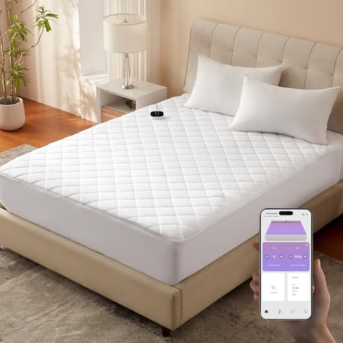 BWARM HOME WLAN-Wärmeunterbett 180×200 cm (King Size), elektrisches Heizunterbett mit 9 Heizstufen, 1–12 Std. Abschaltautomatik, extra Tiefe Taschen, maschinenwaschbar, diamantgesteppt
