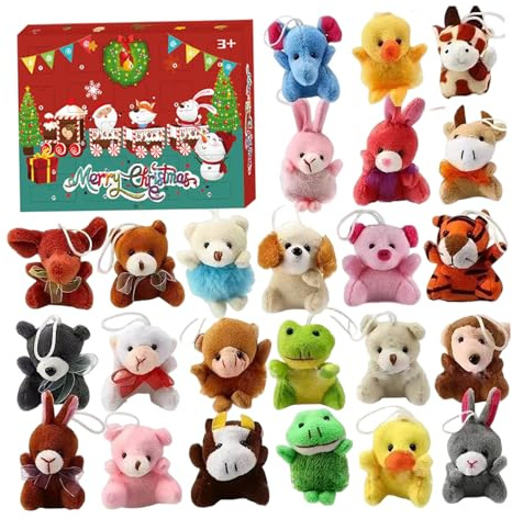 Calendario dell'Avvento di Natale 2025 24 pezzi Simpatici animali di peluche Calendario dell'Avvento Peluche Decorazioni natalizie per ragazze Ragazzi, B