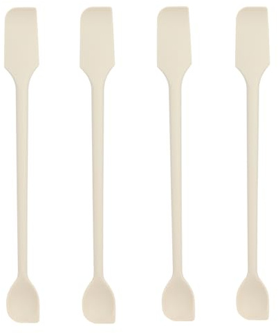 Tinoaly 4pcs Mini Spatulas Set, Silicone Double-Head Multifunctional Kitchen Small Tiny Rubber Spatulas Practical Kitchen Tool Accessories for Jar Jam Butter Makeup Cream Lotion (Off White)