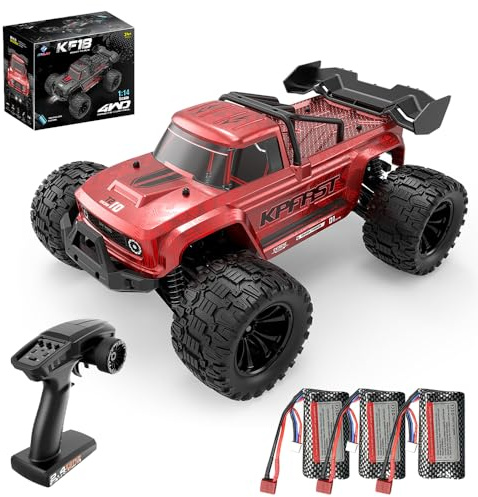 X-Verse KF18 1:14 Ferngesteuertes Autos Bürstenlose, 70 KM/H Schnelle RC Autos, 2.4GHz 4WD All Terrain Offroad RC Truggy RC Truck für Erwachsene- 3 Batterien(Rot)