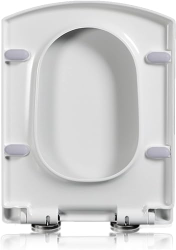 Asiento de inodoro de cierre suave, cierre suave cuadrado con bisagras ajustables de fácil liberación rápida, fácil instalación, blanco, 34,5 x 43 cm