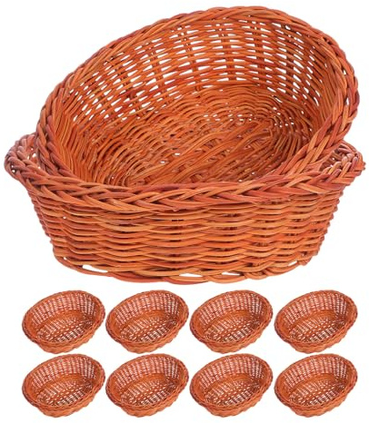 SHINEOFI 10 pezzi Cestini Intrecciati in Rattan Piccoli Ovali Contenitori Artigianali per Pane Frutta e Snack con Design Ventilato per Cucina e Casa