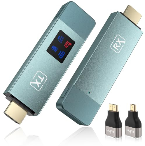 HDMI Wireless Transmitter and Receiver, 98 FT/30M Stabile Verbindung, 2,4G/5G tragbarer Wireless HDMI mit LED-Bildschirm, Plug & Play für Streaming Video Audio File von, Laptop, PC zu HDTV (Grün)