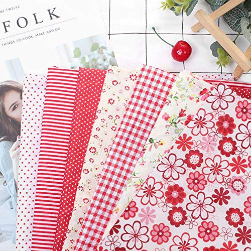 CHICIRIS Rött Blommigt Bomullstyg Förskuret Patchworktyg DIY Kvadratiskt för Kostymdekoration 7 st för Skolprojekt Säkert för Barn (25 * 25cm)