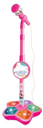 Microfono Bambini con Asta - Macchina Karaoke Portatile Altezza Regolabile & Lucì Scena Lampeggianti - Canta Strumento Musicale Ragazze Ragazzi Canto, Studio, Gioco Creativo (Blu/Colorato)